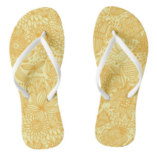 Summer floral pattern in warm colours flip flops