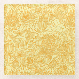 Summer floral pattern in warm colours glass coaster