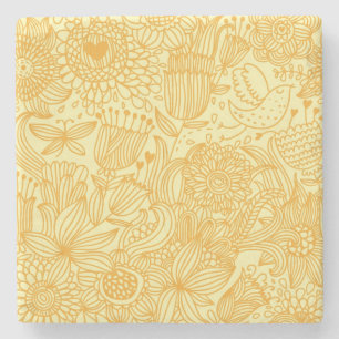 Summer floral pattern in warm colours stone coaster