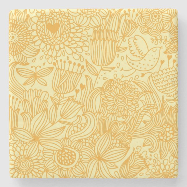 Summer floral pattern in warm colours stone coaster (Front)
