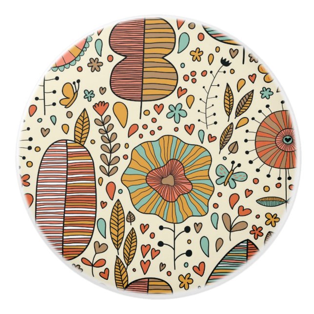 Summer floral pattern made of leaves ceramic knob (Front)