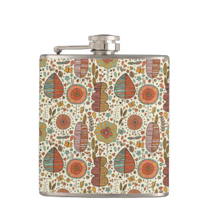 Summer floral pattern made of leaves hip flask