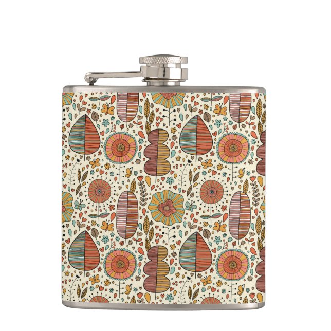 Summer floral pattern made of leaves hip flask (Front)