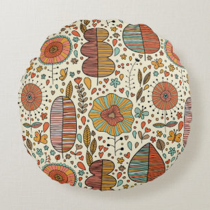 Summer floral pattern made of leaves round cushion