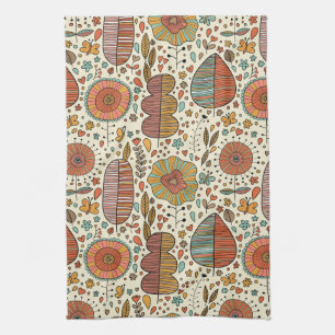 Summer floral pattern made of leaves tea towel
