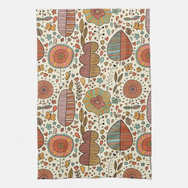 Summer floral pattern made of leaves tea towel (Vertical)