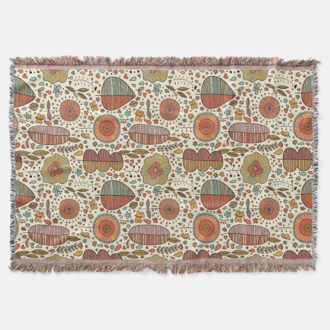 Summer floral pattern made of leaves throw blanket (Front)