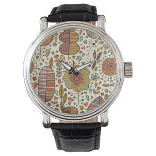 Summer floral pattern made of leaves watch