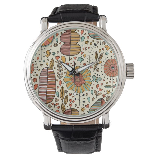 Summer floral pattern made of leaves watch (Front)
