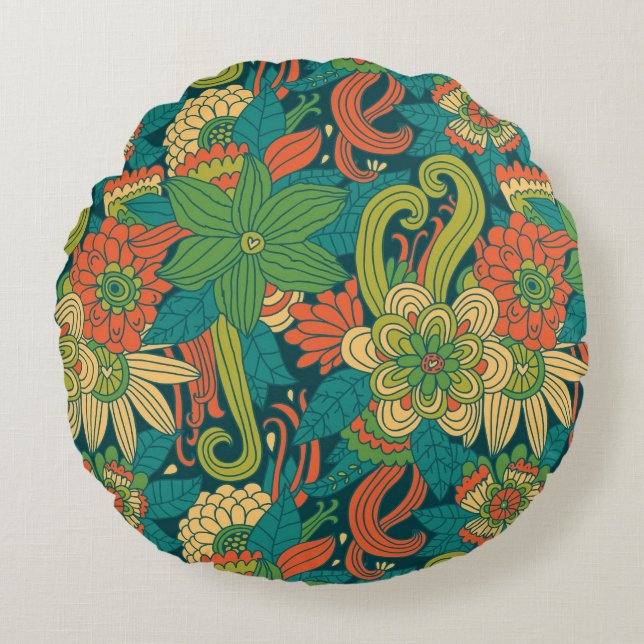 Summer floral pattern round cushion (Front)