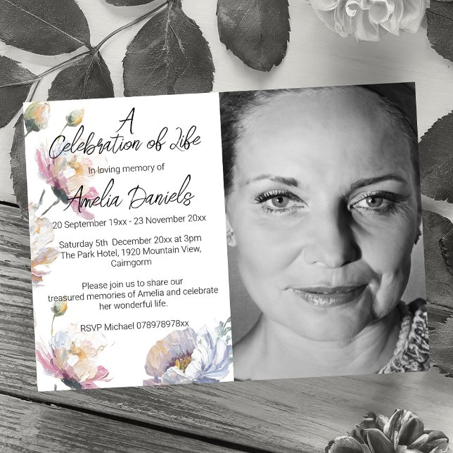 Summer Floral Photo Celebration of Life Card (Creator Uploaded)
