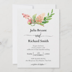 Summer Floral   Pink Berries Flower Bud Wedding Invitation