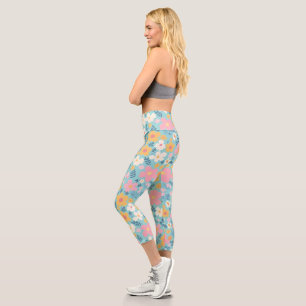 Summer Floral Print Capri Leggings