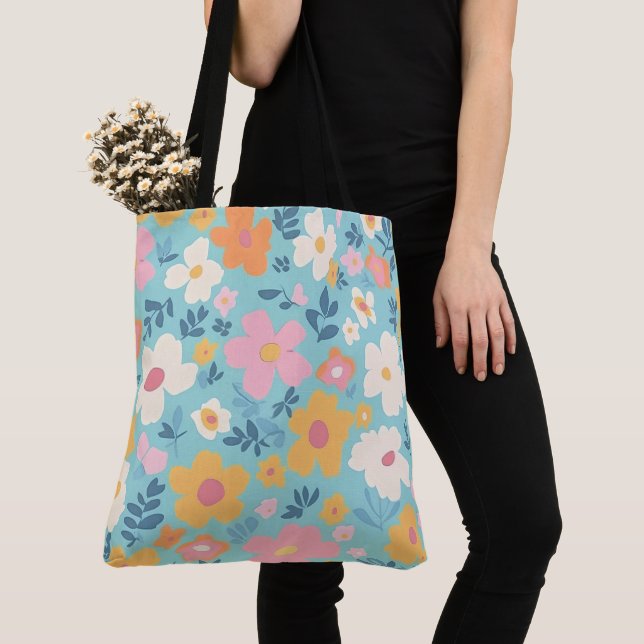 Summer Floral Print Tote Bag (Close Up)