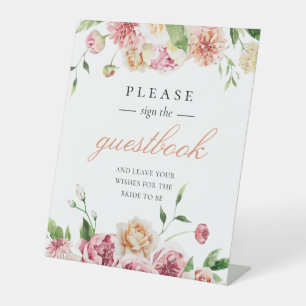 Summer Floral Romantic Bridal Shower Guestbook Pedestal Sign