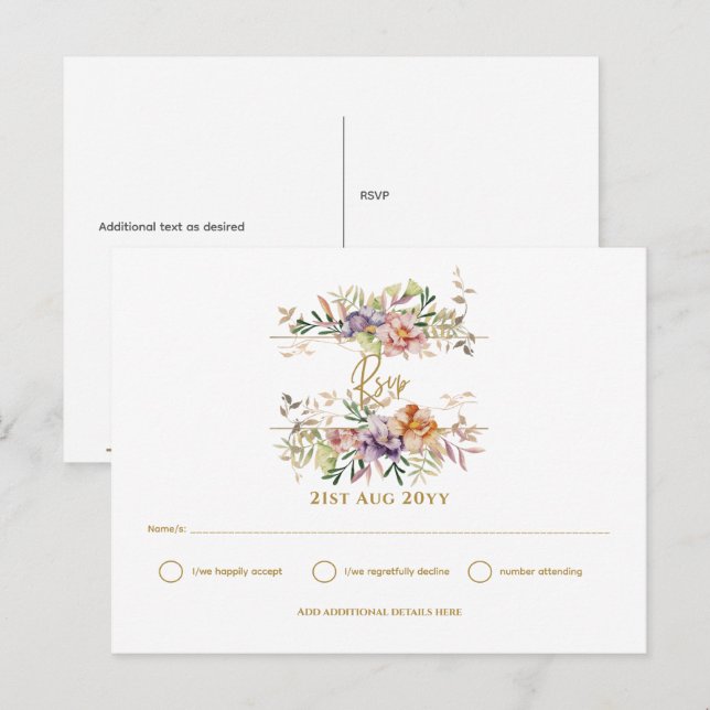 Summer Floral RSVP Print or Digital Download Postcard (Front/Back)