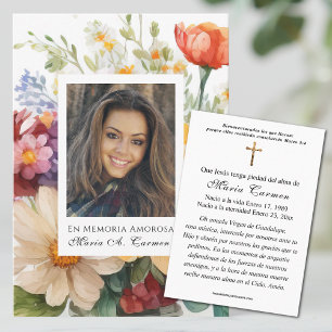 Summer  Floral Spanish Funeral Prayer  Place Card