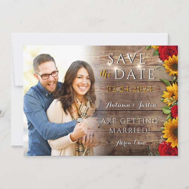 Summer Floral Sunflower Rustic Photo Save the Date (Front)