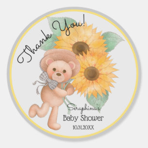 Summer Floral Teddy Bear Baby Shower Thank You Classic Round Sticker