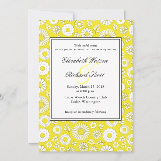 Summer floral yellow wedding invitation (Front)