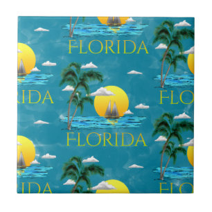 Summer Florida Sailboat Sunset Beach Coastal Tile
