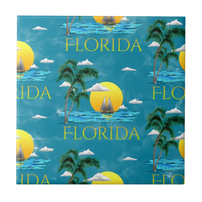 Summer Florida Sailboat Sunset Beach Coastal Tile (Front)