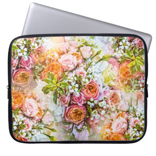 Summer flower background, bouquets of flowers laptop sleeve