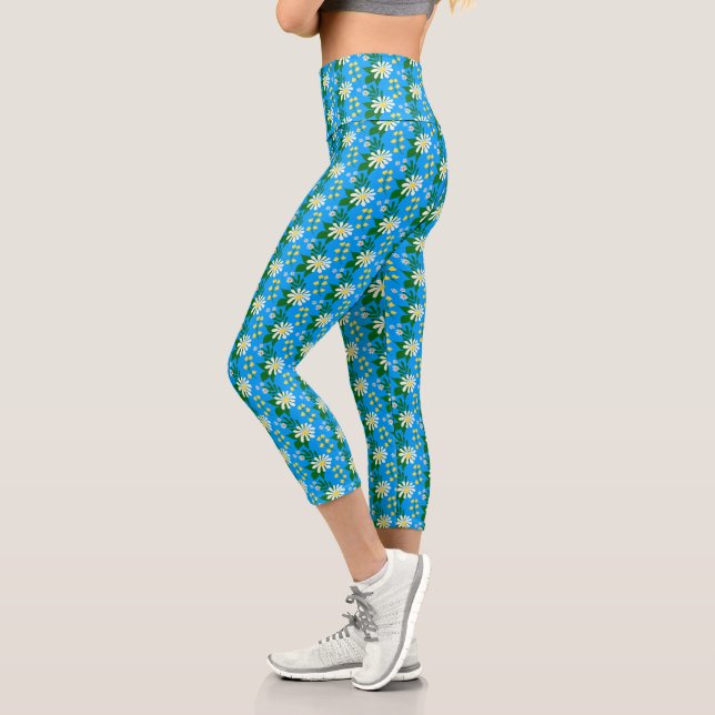 Summer Flower Bouquet on Blue Capri Leggings (Left)