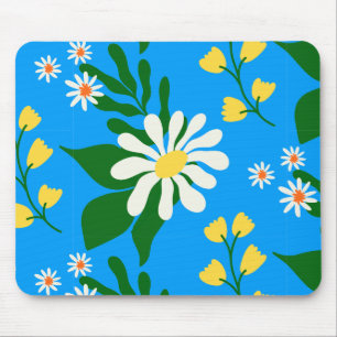 Summer Flower Bouquet on Blue Mouse Mat