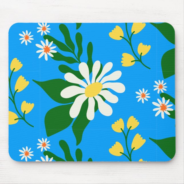 Summer Flower Bouquet on Blue Mouse Mat (Front)