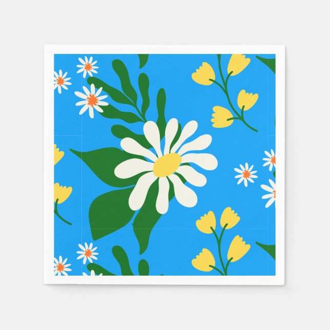 Summer Flower Bouquet on Blue Napkin (Front)