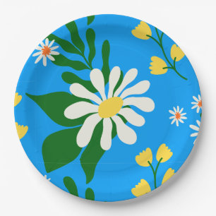 Summer Flower Bouquet on Blue Paper Plate