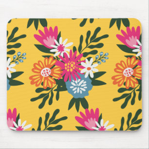 Summer Flower Bouquet on Gold Mouse Mat
