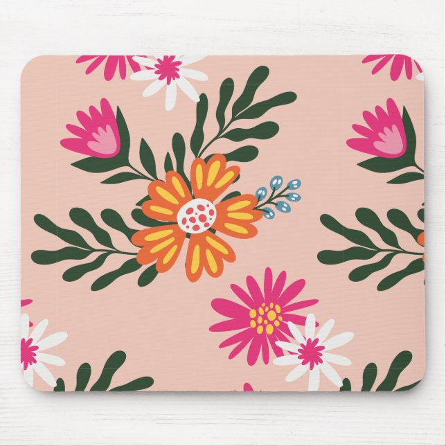 Summer Flower Bouquet On Pink Mouse Mat (Front)