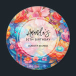 Summer Flower Bouquet Whimsical Boho Birthday Magnet<br><div class="desc">A magnet with a colourful collection of spring and summer flowers. Pink orange and blue dominate the colour scheme. Bright and bold floral arrangement exudes happiness. :)</div>