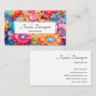 Summer Flower Bouquet Whimsical Boho Business Card