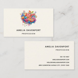 Summer Flower Bouquet Whimsical Boho Business Card
