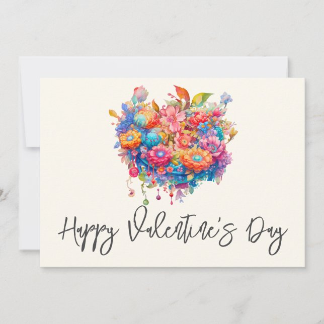 Summer Flower Bouquet Whimsical Boho Valentine's Card (Front)