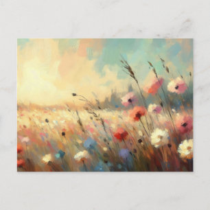 Summer Flower Field Nature Scene Impressionist Ar Postcard