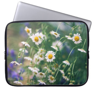 Summer flower pattern in green meadow with blue an laptop sleeve