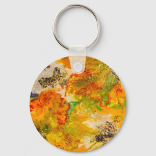 Summer Flowers abstract Orange Gold Yellow Key Ring