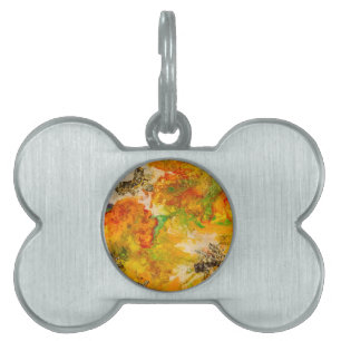 Summer Flowers abstract Orange Gold Yellow Pet ID Tag