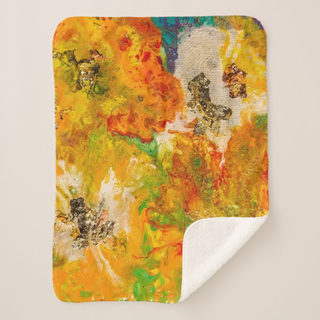 Summer Flowers abstract Orange Gold Yellow Sherpa Blanket (Front)