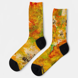 Summer Flowers abstract Orange Gold Yellow  Socks