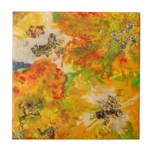 Summer Flowers abstract Orange Gold Yellow 
