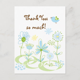 Summer Flowers and Blue Bird Thank You Postcard