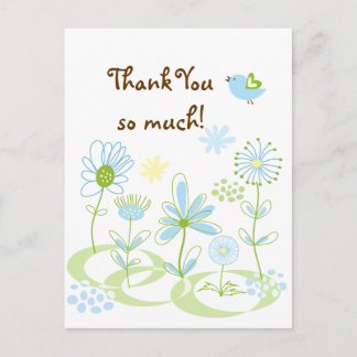 Summer Flowers and Blue Bird Thank You Postcard
