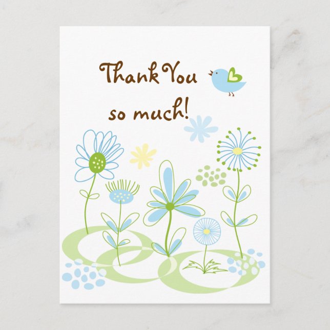 Summer Flowers and Blue Bird Thank You Postcard (Front)