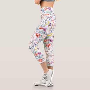 Summer Flowers and Butterfly Capri Leggings