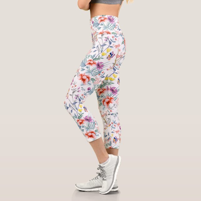 Summer Flowers and Butterfly Capri Leggings (Left)